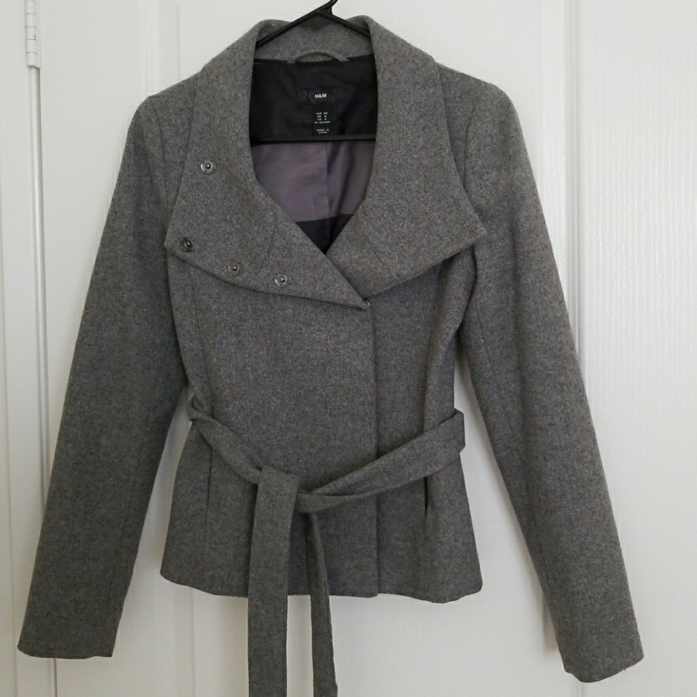 H&M Wool Gray Coat Peacoat Jacket Blazer sz 4